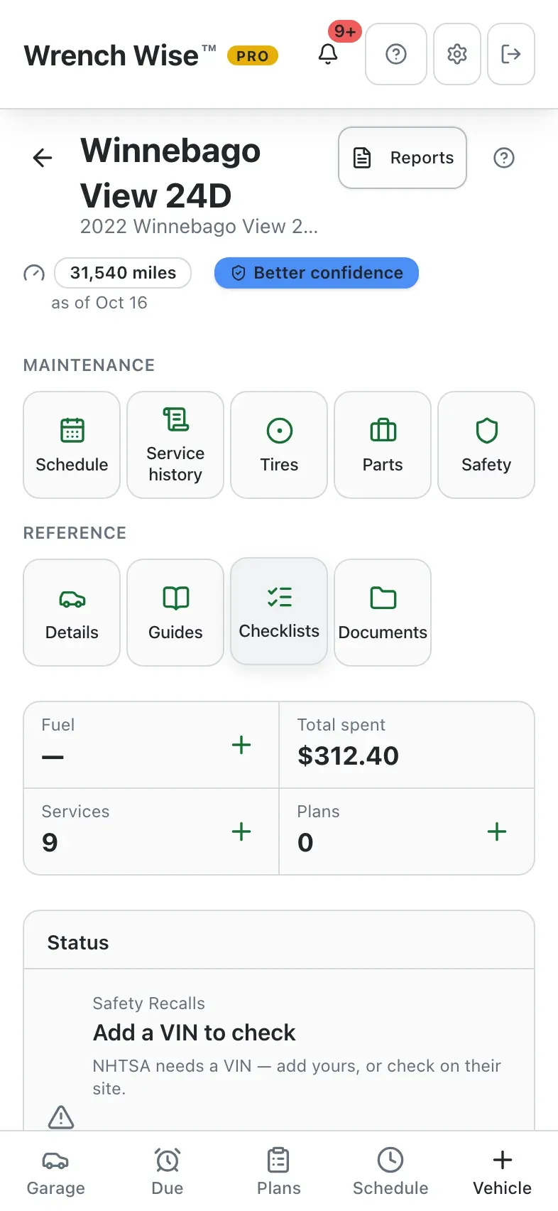 Wrench Wise™ app: Checklists live with each vehicle.
