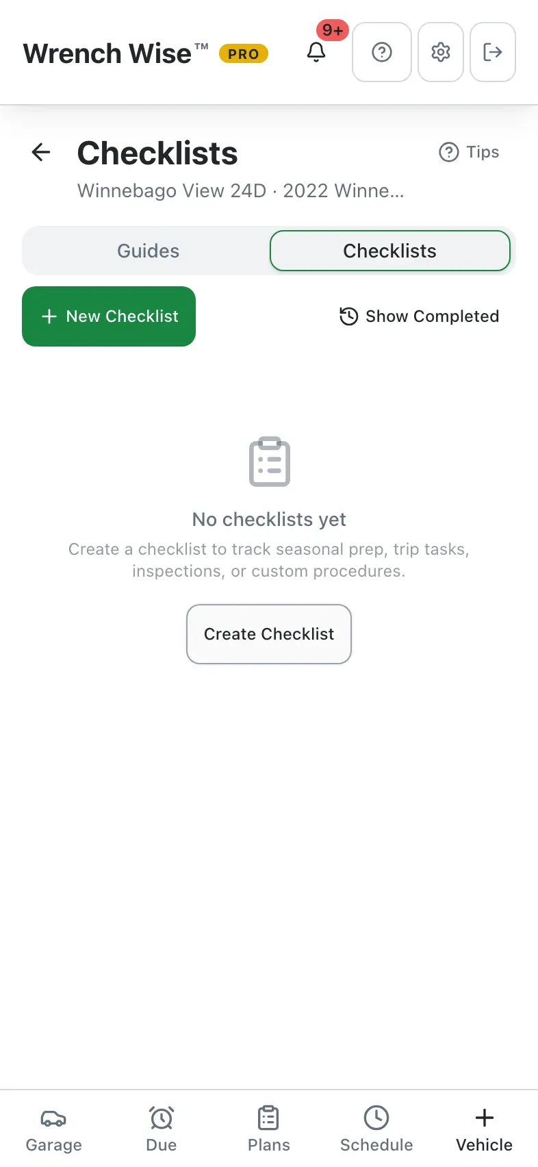Wrench Wise™ app: Start a new checklist…