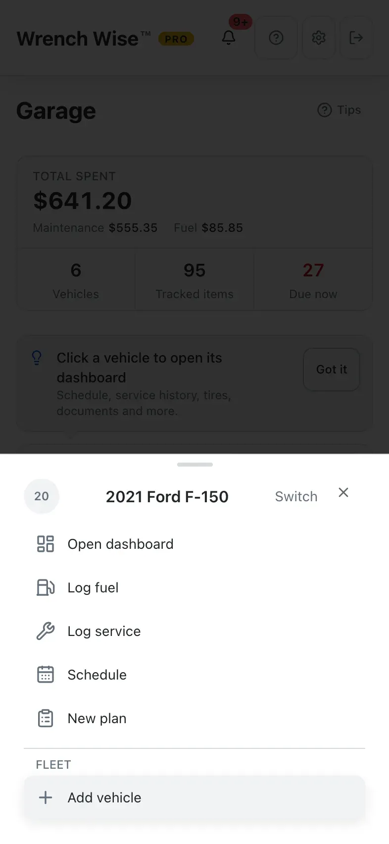 Wrench Wise™ app: Choose Add vehicle.