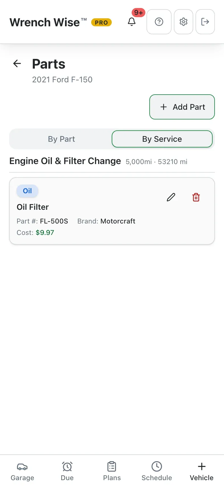 Wrench Wise™ app: Your parts, by part or by the service that uses them.