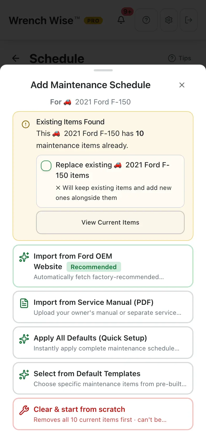 Wrench Wise™ app: Choose Import from Service Manual (PDF) (Pro); you review the items before they’re saved.