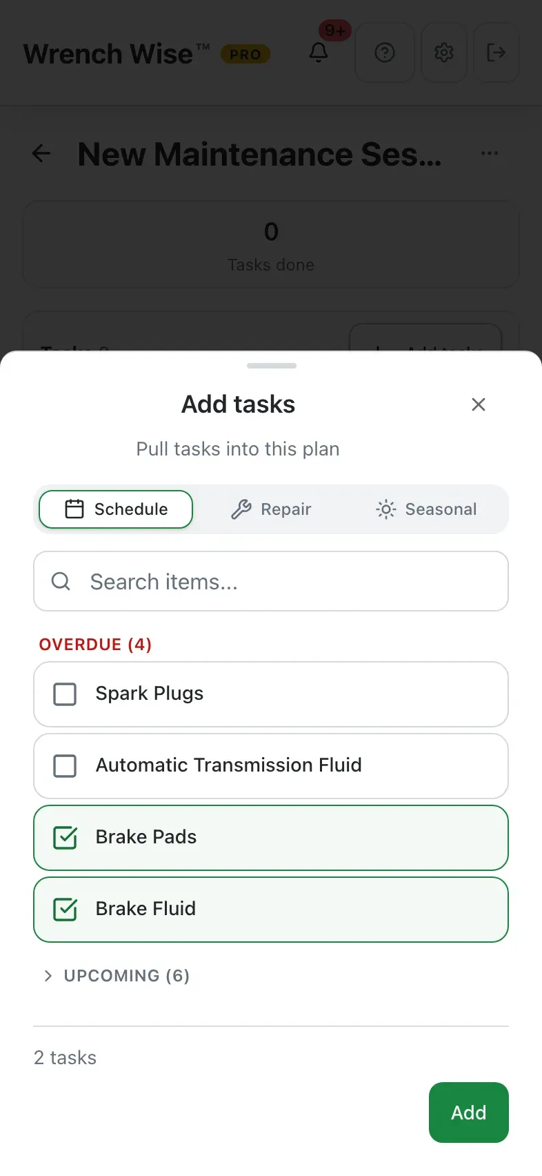Wrench Wise™ app: Add them to the plan.