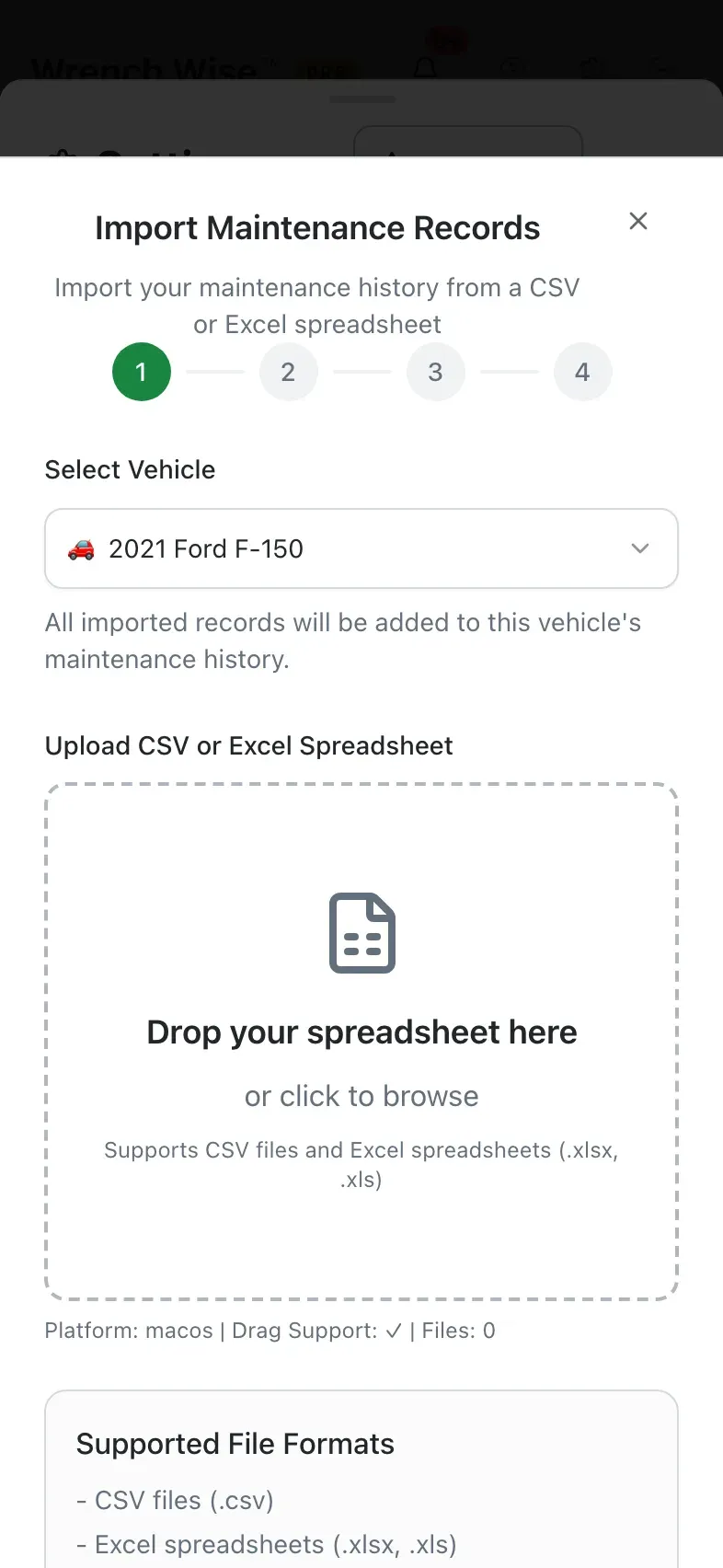 Wrench Wise™ app: Pick the vehicle and drop in the file.