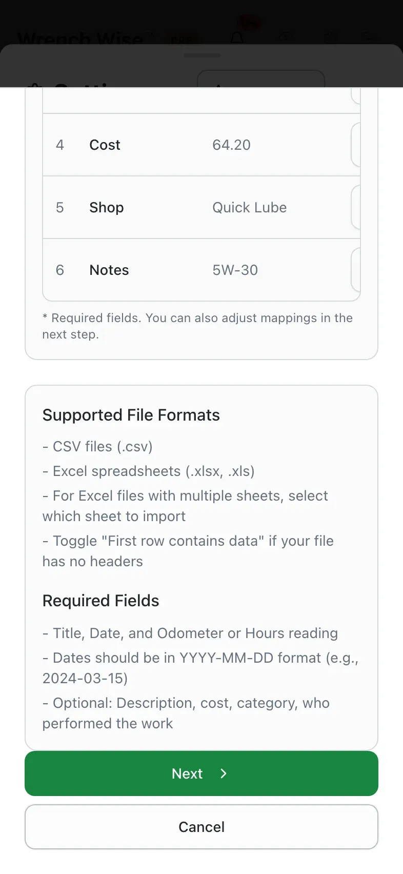 Wrench Wise™ app: The file is read in a moment.