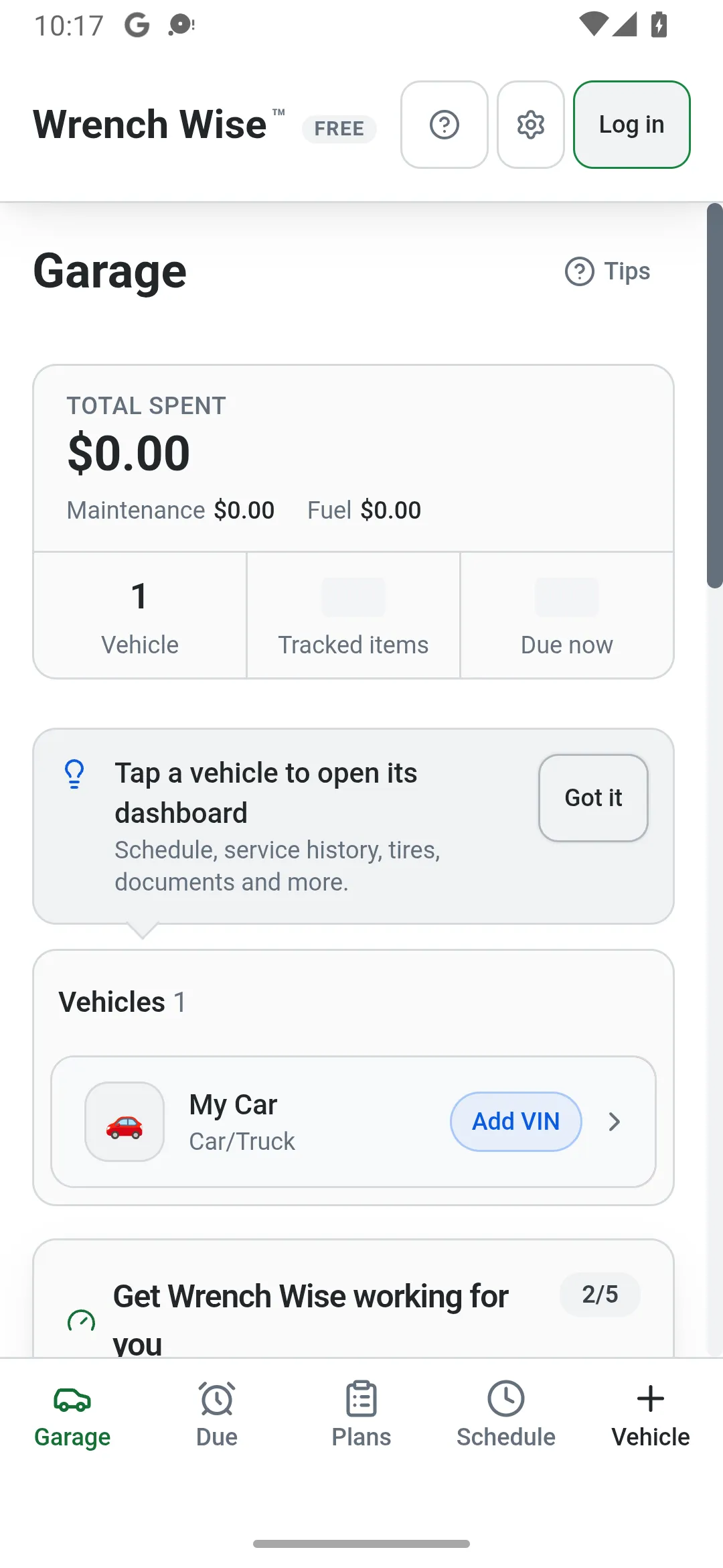 Wrench Wise™ app screenshot: Android: free, no account needed