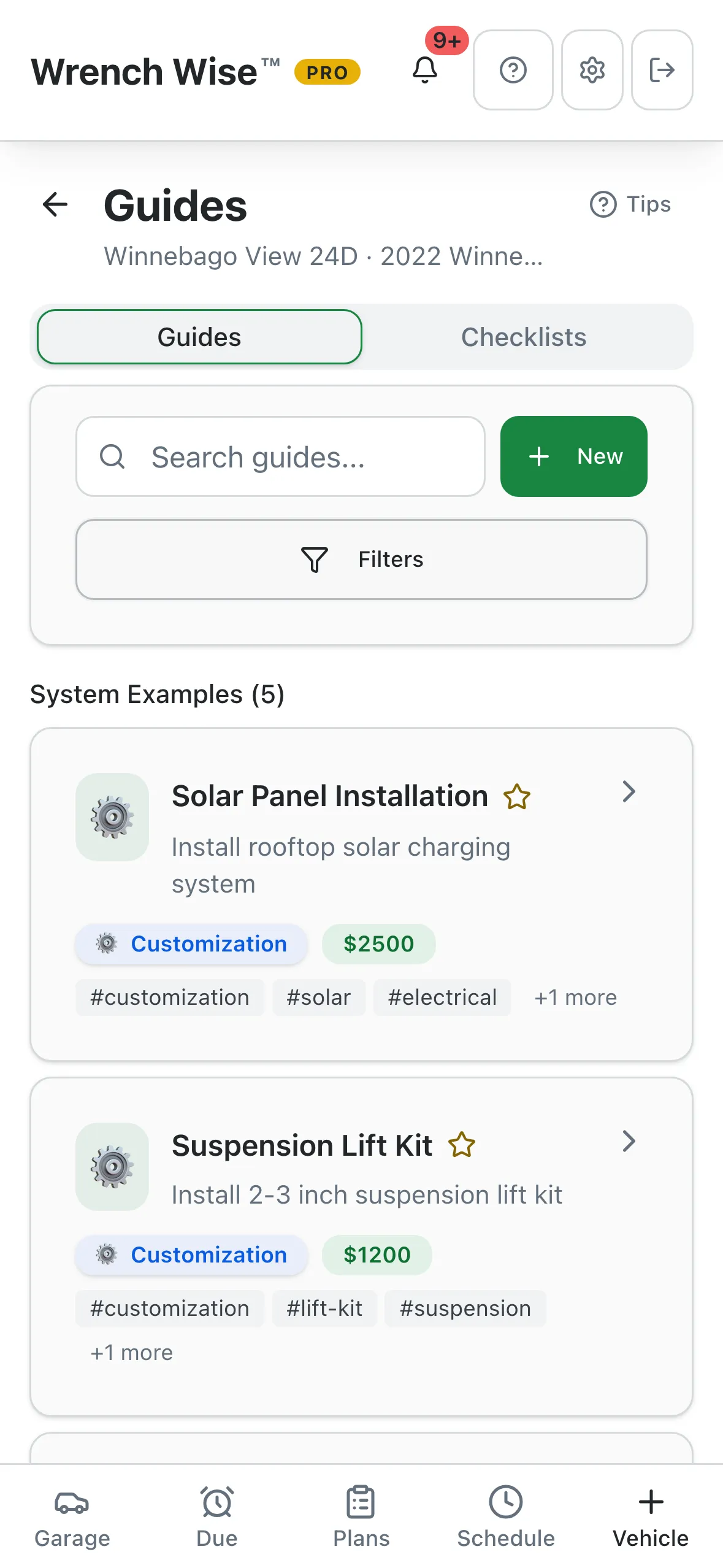 Guides for an RV, with built-in system examples