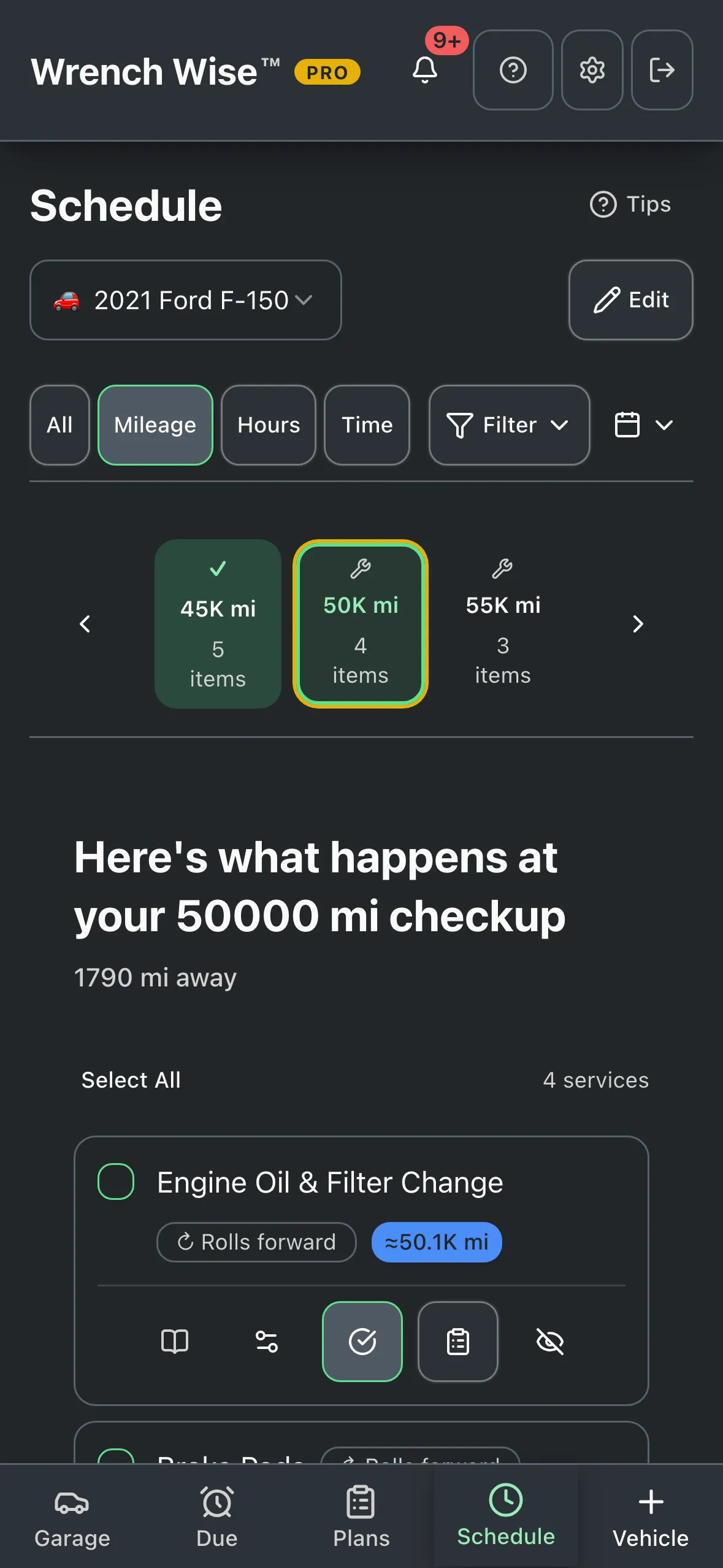 Wrench Wise™ app screenshot: Dark mode